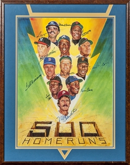 1980s Lightning Bolt 500 HR Club 16x20 Print Signed by 11 Members Incl Mantle and Williams (JSA)